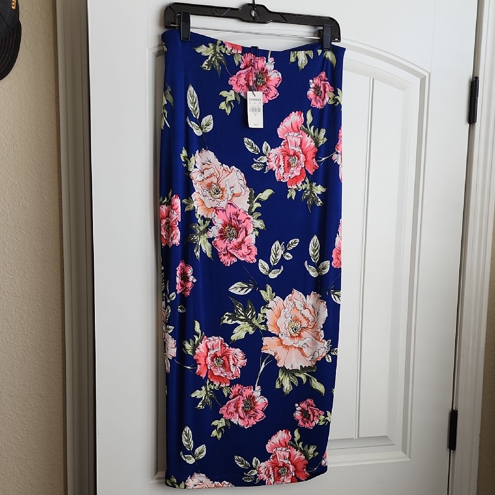 Floral Print Skirt - Blue and Pink